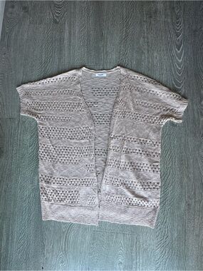 Light Taupe Knit Short Sleeve Cardigan